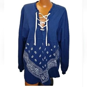 Boca Raton Resort Spirit Jersey Large Blue Bandana V-Neck Pullover Top Vtg USA